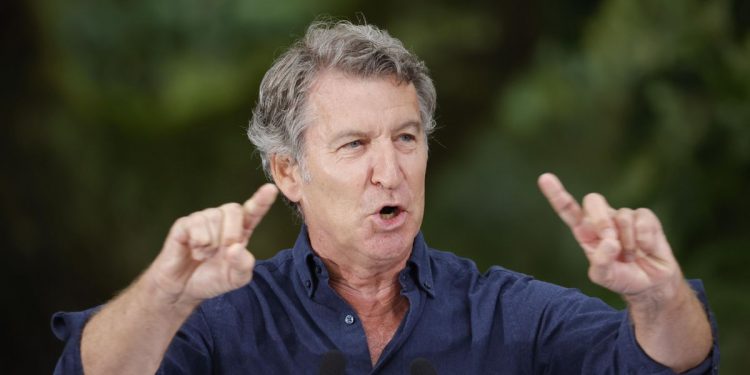 El líder del PP, Alberto Núñez Feijóo, durante un reciente acto público. EFE/ Lavandeira Jr