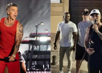 Robbie Williams sorprende en Sevilla: canta su éxito ‘Angels’ junto a un músico callejero en plena calle Santa María la Blanca