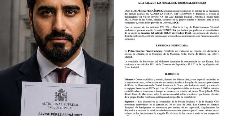 Alvise Pérez denuncia a Pedro Sánchez ante el Supremo por un delito de traición tras la crisis migratoria en Ceuta